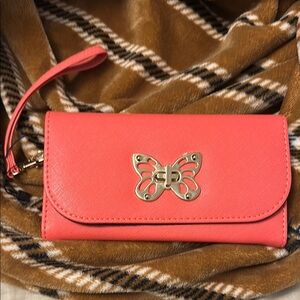 Butterfly Accent Coral Clutch wallet